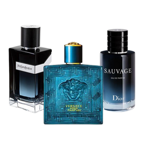 3 perfumy Dior SAUVAGE, Yves Saint Laurent Y MEN et Versace EROS