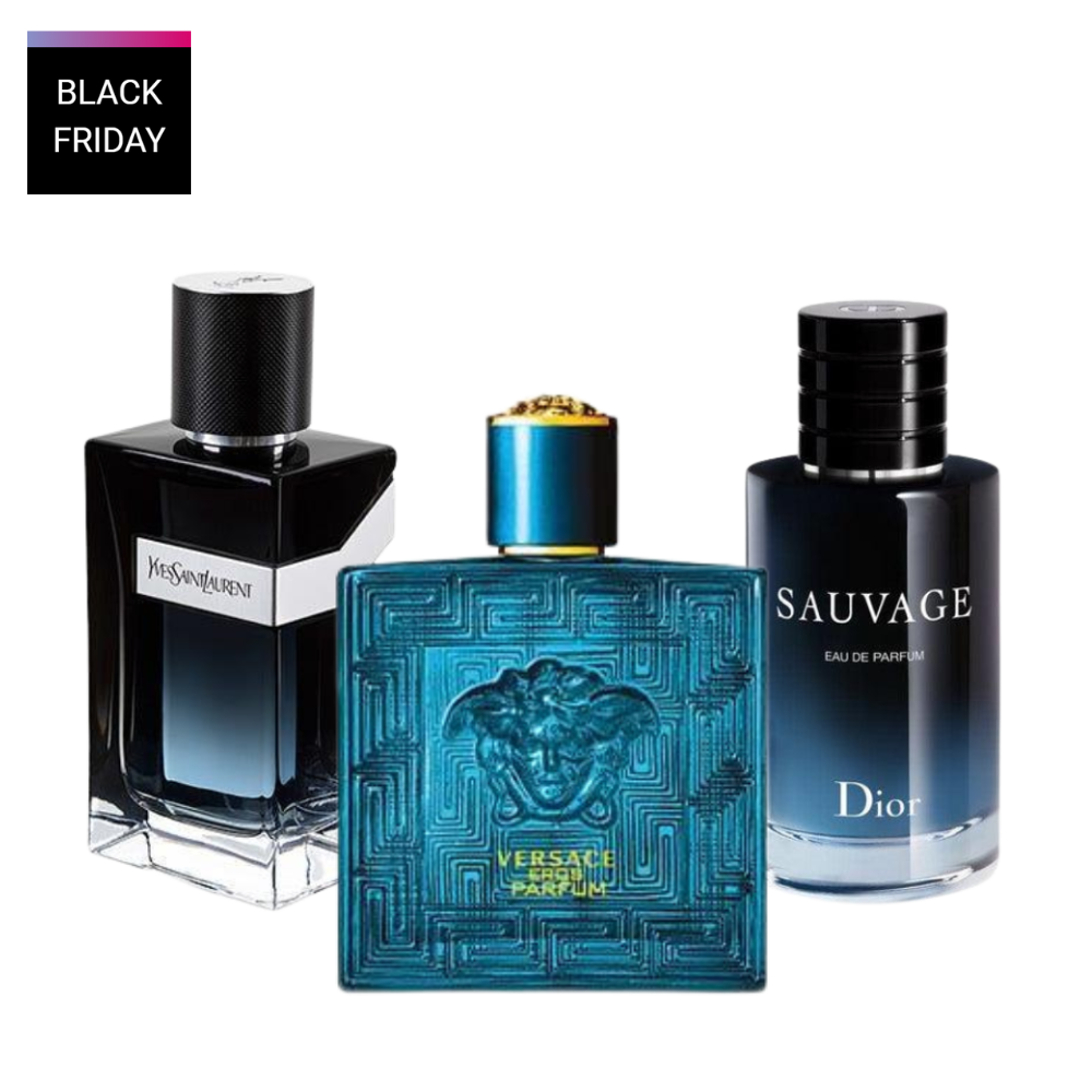 3 perfumy Dior SAUVAGE, Yves Saint Laurent Y MEN et Versace EROS