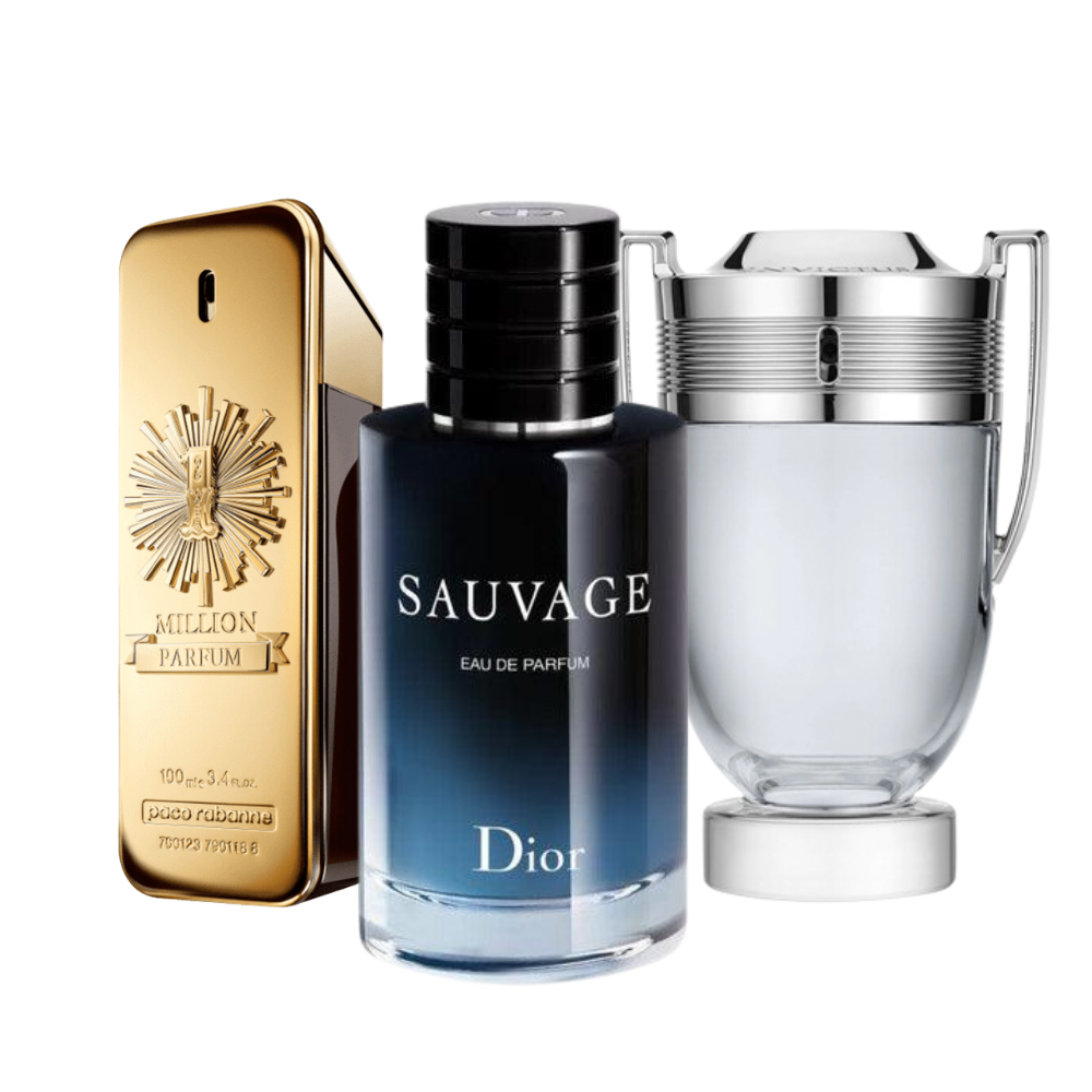 3 perfumy Paco Rabanne ONE MILLION, Dior SAUVAGE et Paco Rabanne INVICTUS (Eau de Parfum)