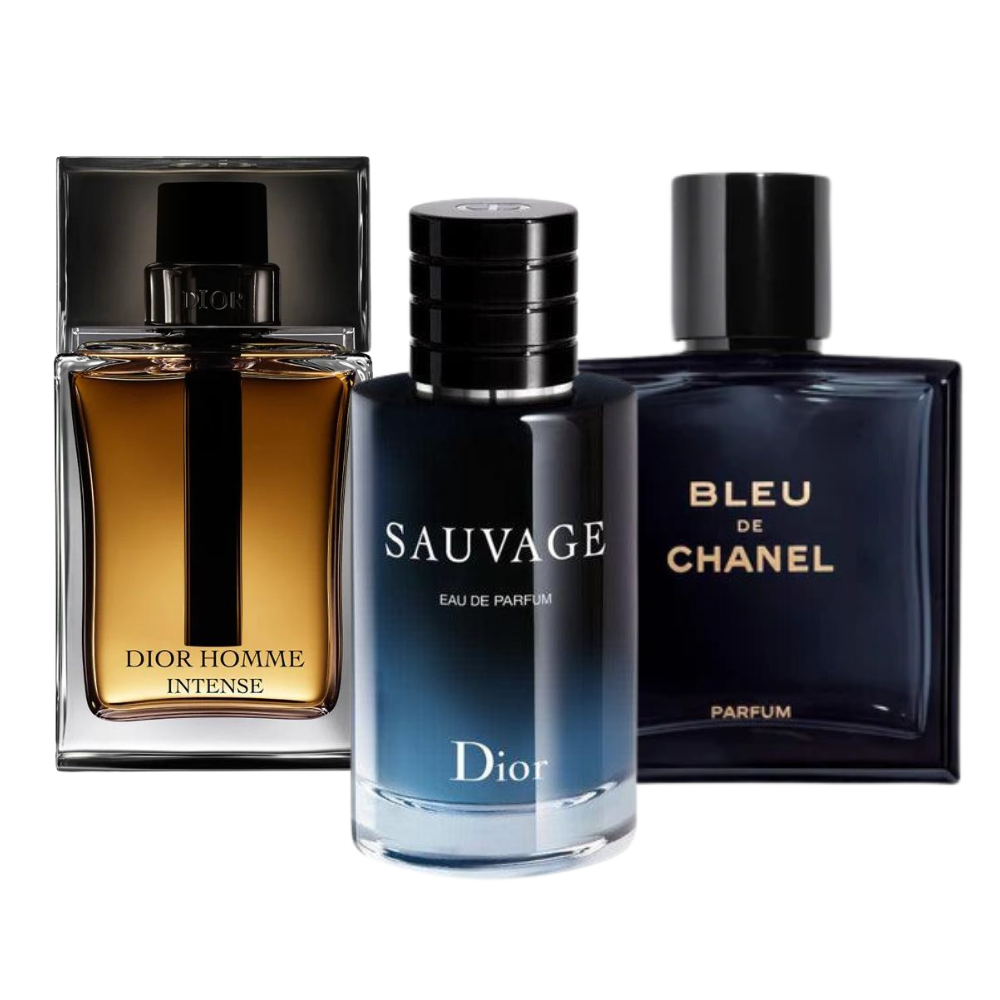 3 perfumy Sauvage Dior, Bleu de Chanel, Dior Homme Intense (Eau de Parfum)