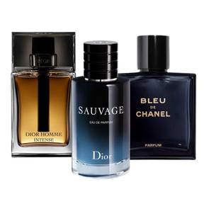 3 perfumy Sauvage Dior, Bleu de Chanel, Dior Homme Intense (Eau de Parfum)