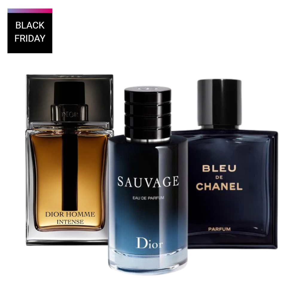 3 perfumy Sauvage Dior, Bleu de Chanel, Dior Homme Intense (Eau de Parfum)