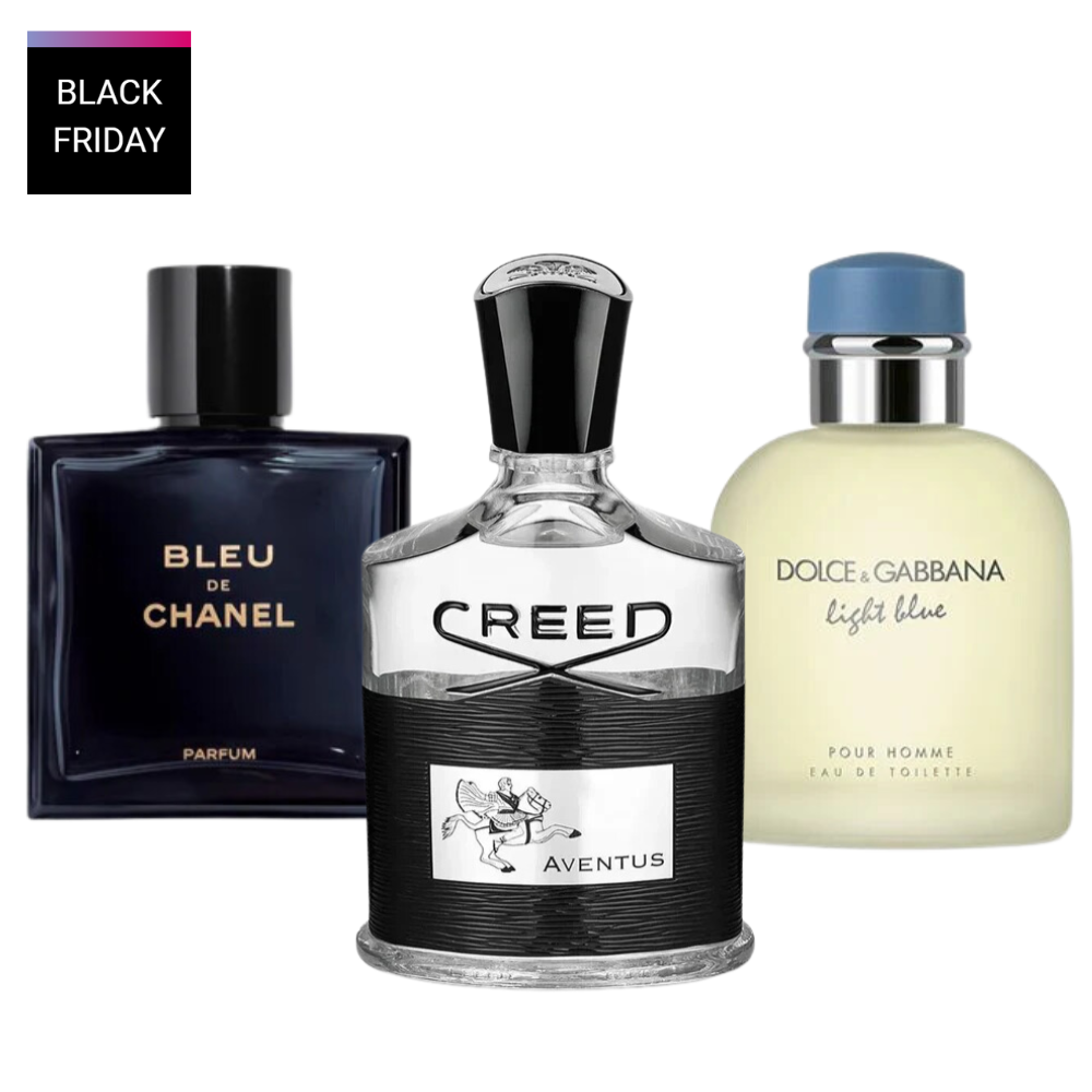 3 perfumy Bleu de Chanel, Creed Aventus, Dolce Gabbana Light Blue (Eau Parfum)