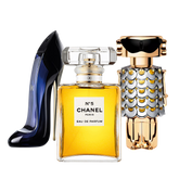 3 perfumy Carolina Herrera GOOD GIRL, Chanel Nº5 et Paco Rabanne FAME (Eau de Parfum)